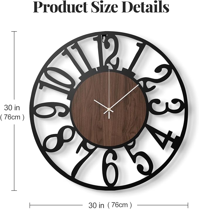 Cuspin 30 Inch Large Wall Clock, Silent Non Ticking Battery Operated Arabic - Image 6