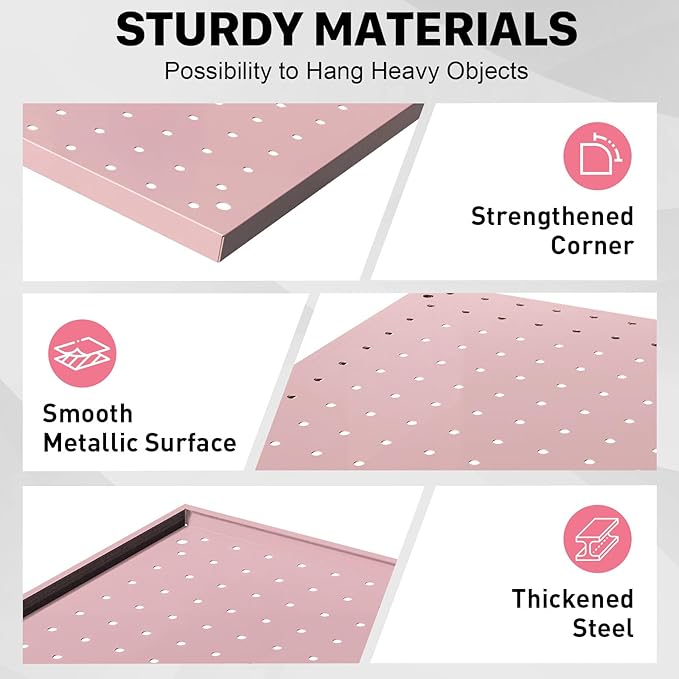 Peg Board, 3 Pack Metal Pegboard Panels Pink Pegboards Wall Organizer - Image 4