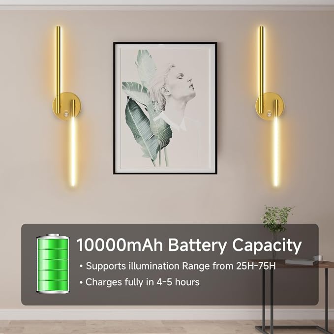 Wall Sconces with Remote, Rechargeable Battery Operated, Wireless Magnetic Wall - Image 2