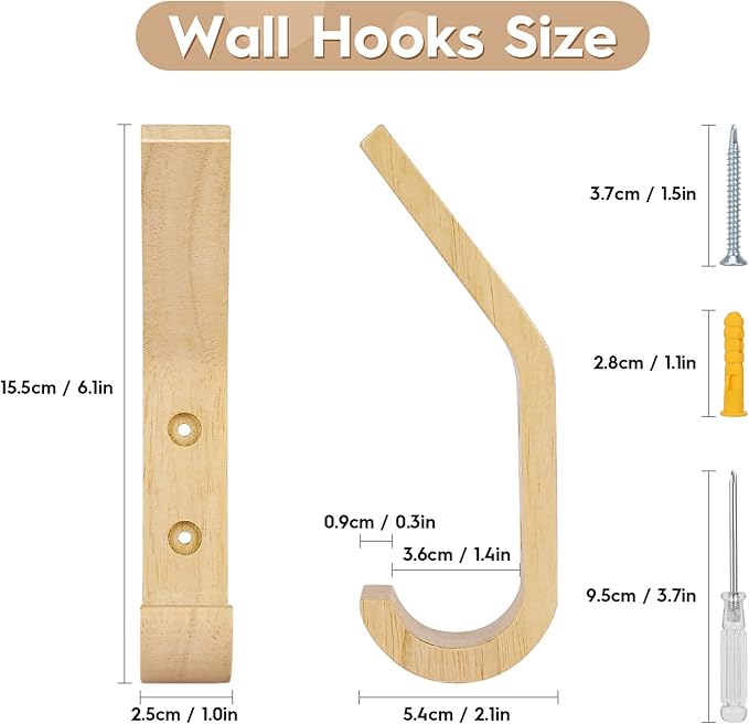 Wooden Coat Hooks Wall Hooks, Natural Oak Wood Hooks Decorative Vintage Wood - Image 2