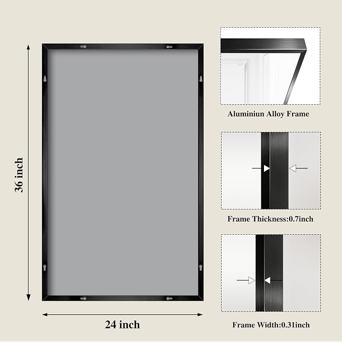Koonmi Black Mirrors for Wall, 24x36 Inch Bathroom Mirror, Rectangular Wall - Image 2