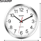 Sharp Wall Clock – Silver/Chrome, Silent Non Ticking 10 Inch Quality Quartz - Image 3