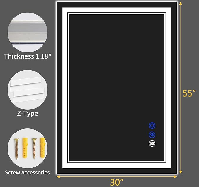 55"x30" LED Bathroom Mirror - Image 9