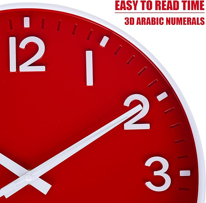 HZDHCLH Red Wall Clocks Battery Operated, 12 inch Silent Non Ticking Modern - Image 5