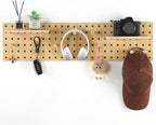 2 Pack Beige Wooden Pegboard, Modular Wall Organizer Storage Shelf - Image 9