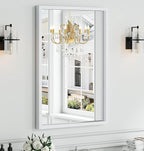 Syndra White Wood Frame Bathroom Mirror, Waterproof Slim Deep Frame, by Syndra