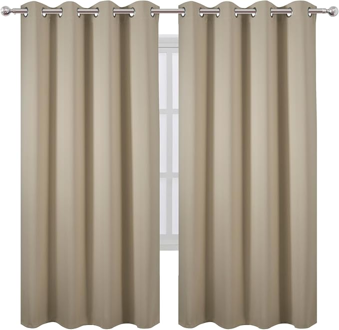 LEMOMO Blackout Curtains 66 x 72 Inch Long Beige Curtains Set of 2 Panels Room - Image 2