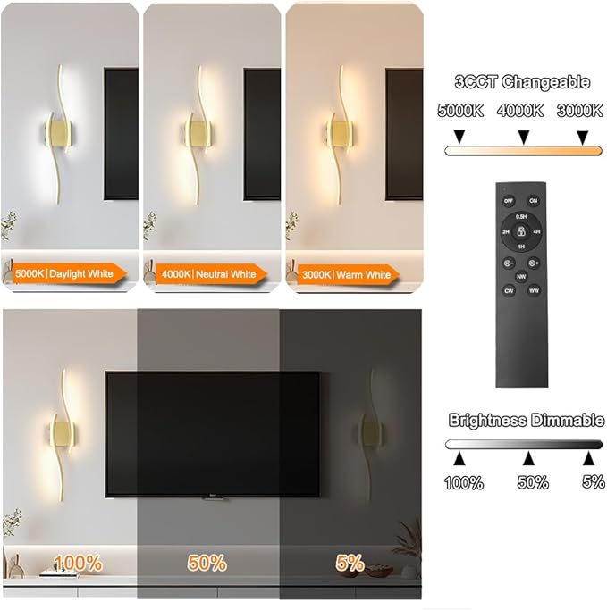 Battery Operated Wall Sconce Set of 2, Dimmable Cordless Battery Wall Sconces - Image 6