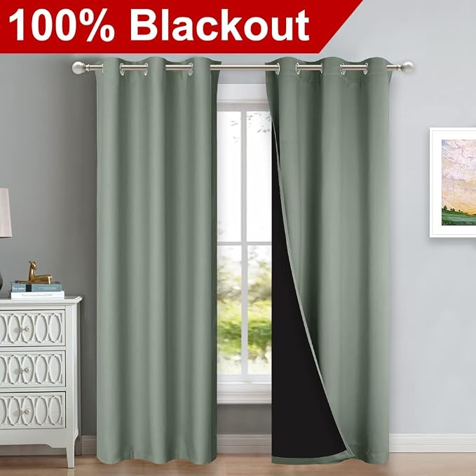 NICETOWN Greyish Green Blackout Curtains 84 inches Long, Full Light Blocking - Image 2