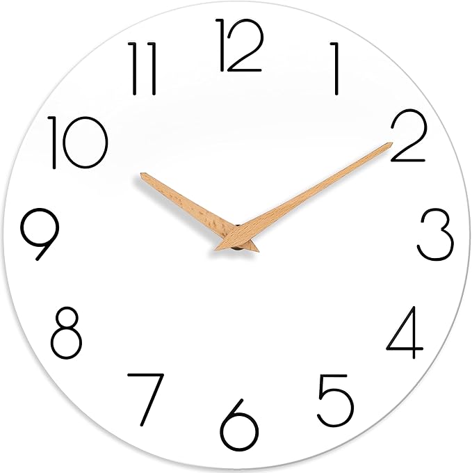 cicininc Wall Clock, 12 Inch Wooden Silent Non-Ticking, Decorative Battery by CICININCOfficial