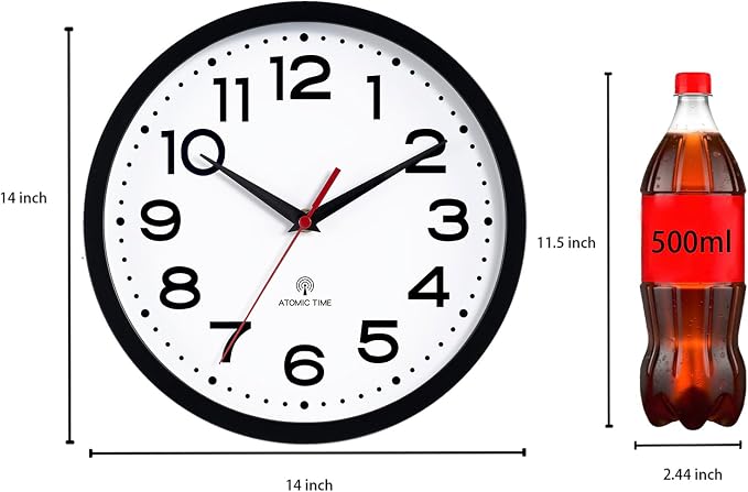 Roymnie Atomic Wall Clock 14 Inch, Modern Clock Battery Operated Classic Analog - Image 3