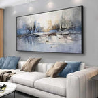 Abstract Wall Art Blue and White Reflection Large Size Framed Artwork Wall by VHMING