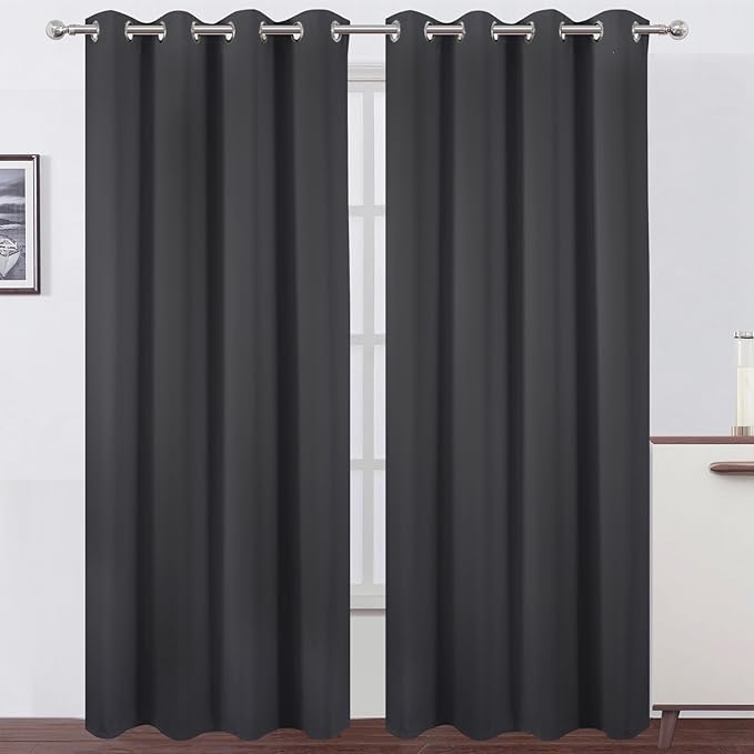 LEMOMO Blackout Curtains 52 x 84 inches Long Dark Grey Curtains Set of 2 Panels by Lemomo