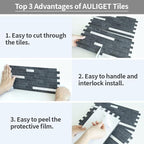 AULIGET 20 Sheets Black Slate Peel and Stick Backsplash, PVC Mixed Metal Silver - Image 7