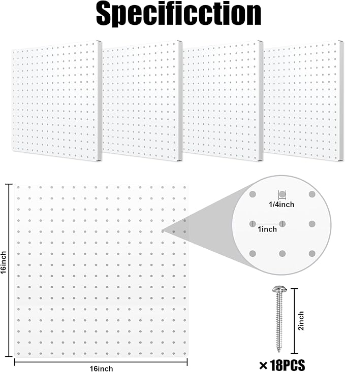 Peg Board, 16”×16”Large Heavy Duty Metal Pegboard Panels - Image 2