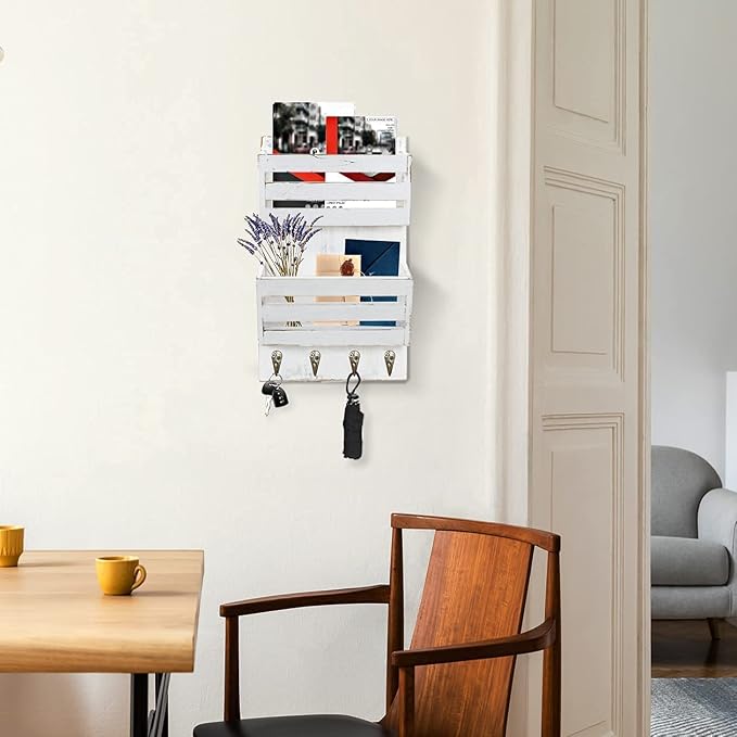 Unistyle Mail Holder with Key Hooks Mail Organizer Wall Mount Hanging Mail - Image 5