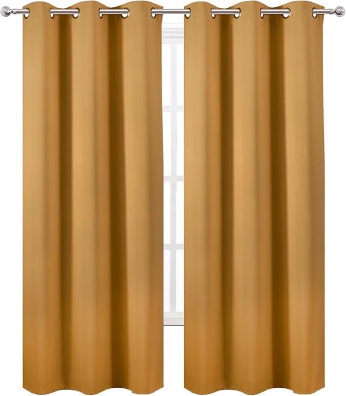 LEMOMO Mustard Yellow Thermal Blackout Curtains/38 x 84 Inch/Set of 2 Panels - Image 2