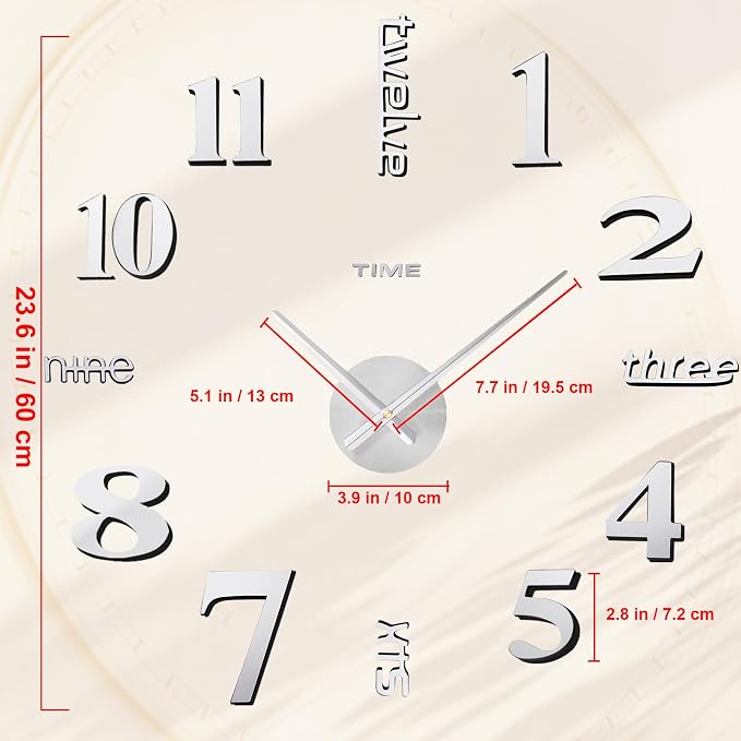 AILILIFE 20-28 Inch DIY Wall Clock 3D Frameless Silent Non-Ticking, Modern - Image 3