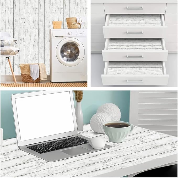 Arthome 11 x 100 inches White Gray, Peel and Stick Wallpaper, Wood Contact Paper - Image 5