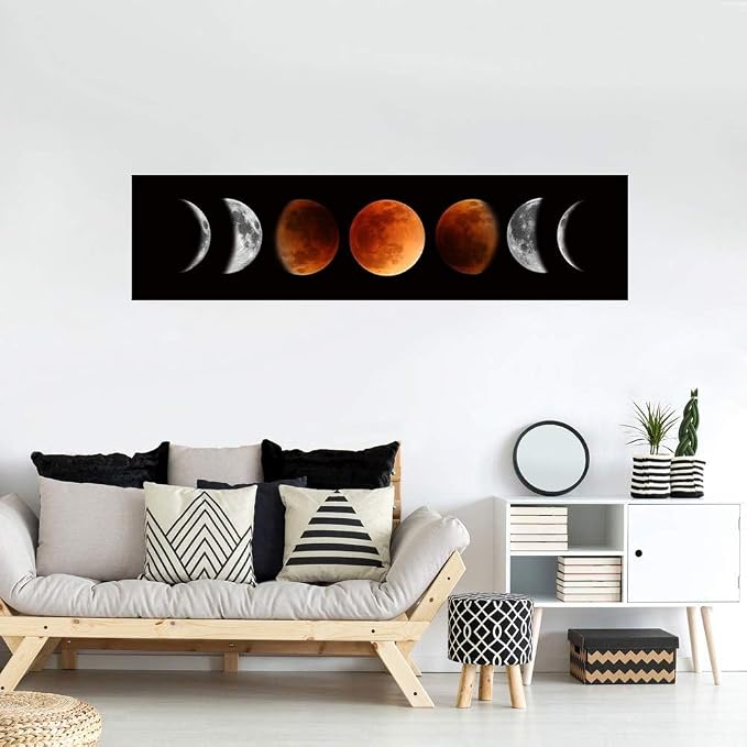 Ohhvvow Moon Phase Wall Art Painting, 47L x 11.8W Black and Tawny Modern - Image 4