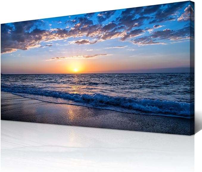 Wapluam Large Canvas Wall Art Sunset Beach Painting Picture Print on Canvas by Wapluam