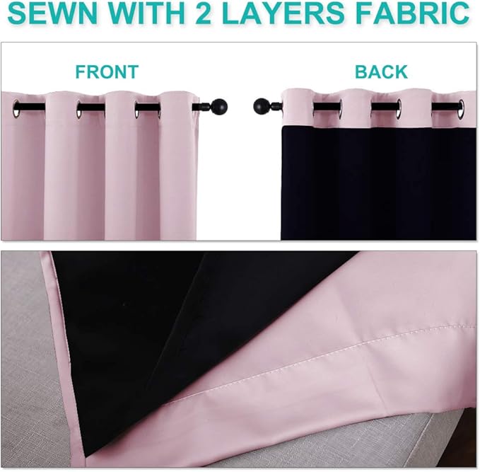 NICETOWN 100% Blackout Window Curtain Panels, Baby Pink, 2 Pieces, 42-inch Wide - Image 5
