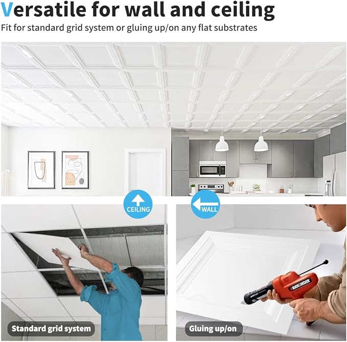 Art3d 12-Pack Square Drop Ceiling Tile 2ft x 2ft in White, PVC Ceiling Panel 24 - Image 4