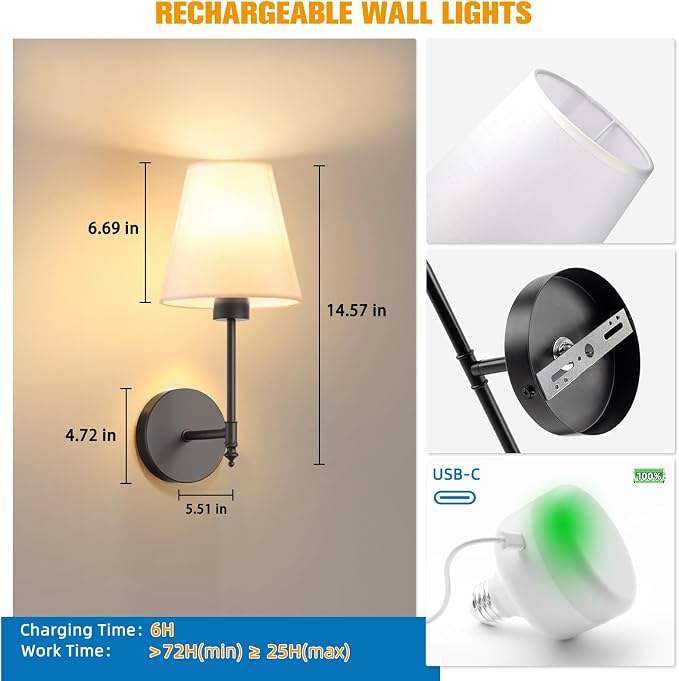 NIORSUN 14.5 inch Battery Operated Wall Sconce Set of 2, 9 Colors Wireless - Image 7