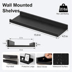 Black Floating Shelves for Wall Decor, Wall Mounted Wood Storage Shelf for - Image 3