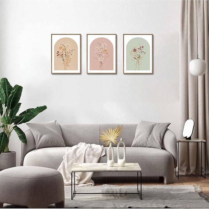 KISSFOX 3 Piece Framed Wall Art Wildflower Wall Decor Floral Pictures Botanical - Image 2