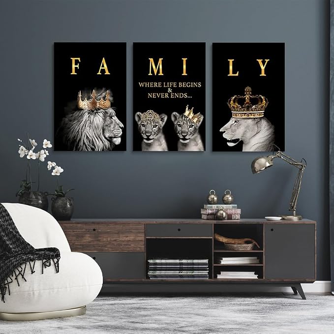 GUBIYU Family Life Begins Never Ends Words Sign Decor Black Gold Wall Art - Image 4