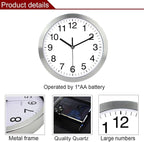 SIN&MI Wall Clock Metal Frame Glass Cover Non-Ticking Number Quartz Wall Clock - Image 3