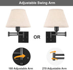 TRLIFE Wall Sconce Plug in, Dimmable Wall Sconces Set of Two Swing Arm Wall - Image 3