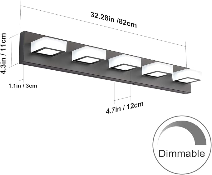 Ralbay Dimmable Matte Black Vanity Light Modern 5 Lights Acrylic Stainless - Image 2