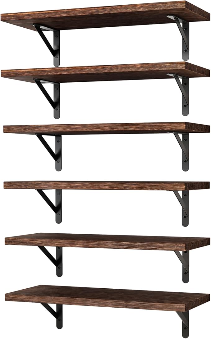 YGEOMER Brown Floating Shelves for Wall, 16.5 Inch Farmhouse Wall Shelves for by YGEOMER