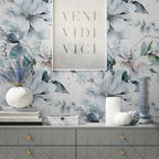 Ice Blue White Large Hyacinth Floral Green Leaf Peel and Stick Wallpaper Wall - Image 4