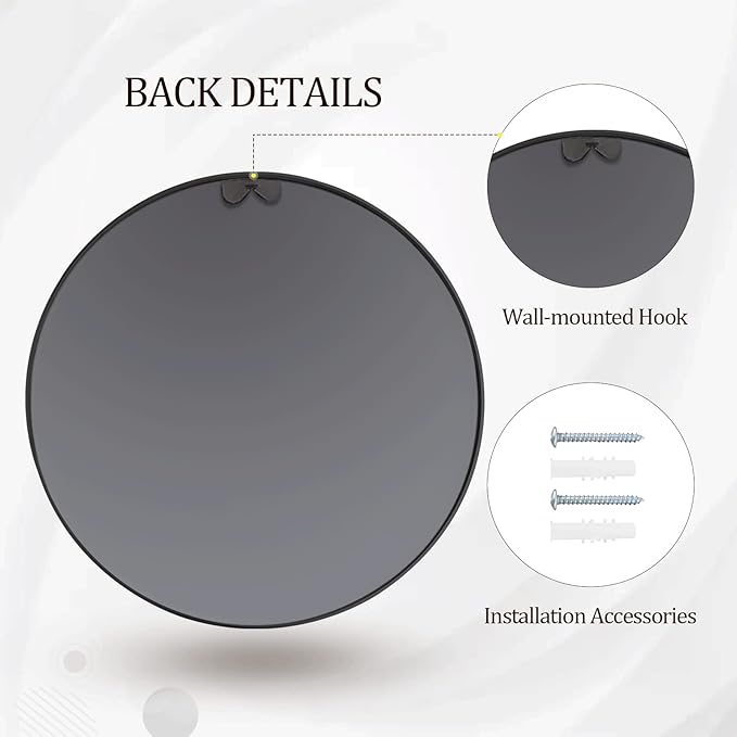 HARRITPURE Round Mirror 19.6" Black Wall Mounted Circle Mirror - Image 6