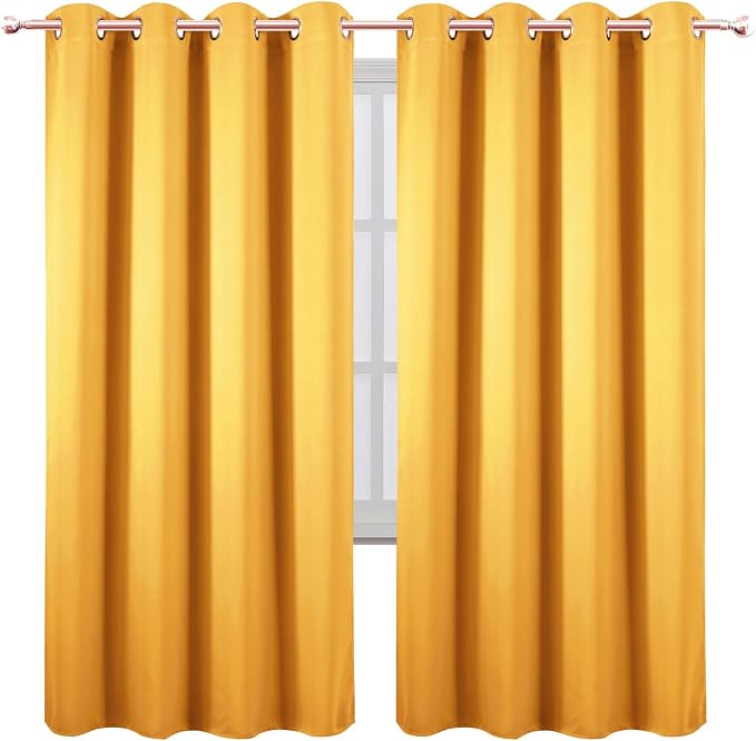 LEMOMO Blackout Curtains 66 x 72 Inch Long Yellow Curtains Set of 2 Panels Room - Image 2