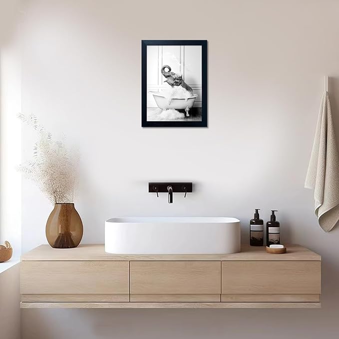 Framed Elephant Wall Art Black and White Bathroom Wall Decor Funny Animal - Image 6