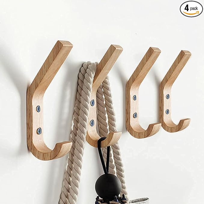 Wooden Coat Hooks Wall Hooks, Natural Oak Wood Hooks Decorative Vintage Wood by Watbeyoz
