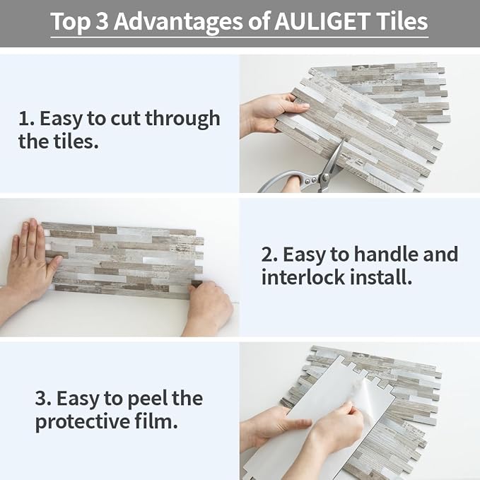 AULIGET Peel and Stick Backsplash, Coffee & Brown Wood Look PVC Mixed Metal - Image 7