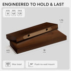 Homeforia Walnut 18 inch Floating Shelf, High End Solid Real Wood 18inch - Image 2
