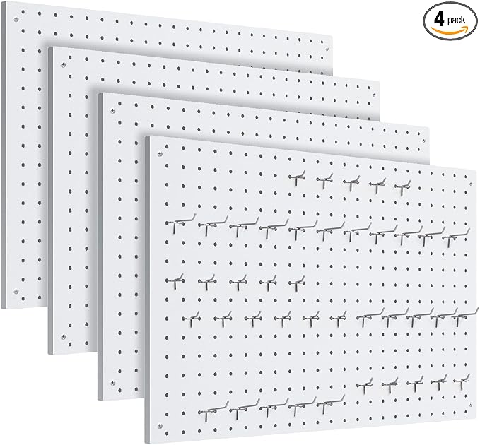 Peg Board, 4 Pack Metal Pegboard Panels White Pegboards Wall Organizer by MUWOOD