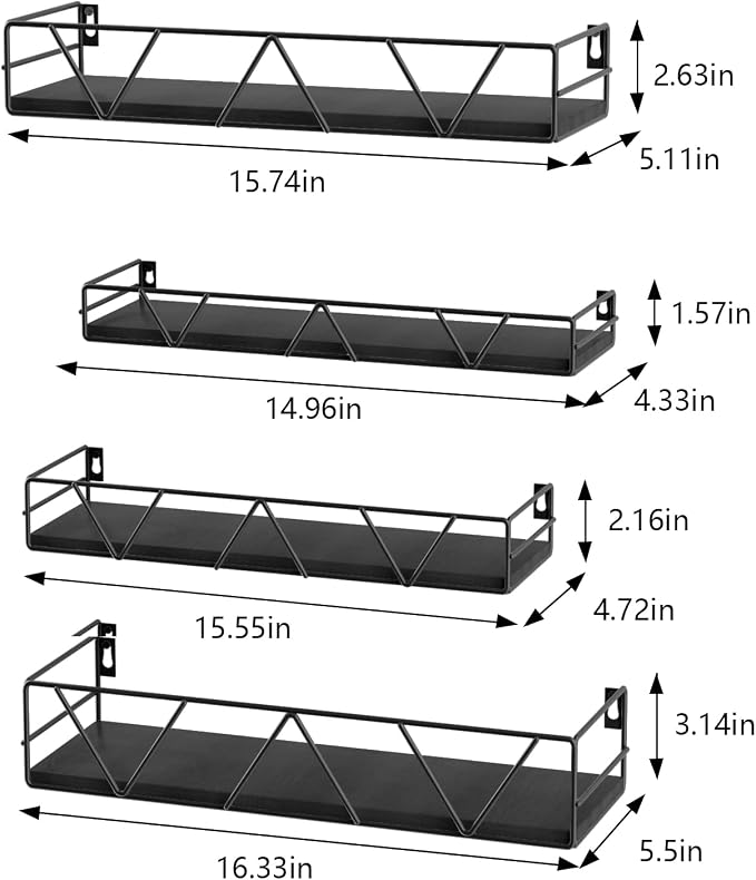 Amaoot Floating Shelves Set of 4, Home Wood Wall Shelf, Farmhouse Shelf - Image 3