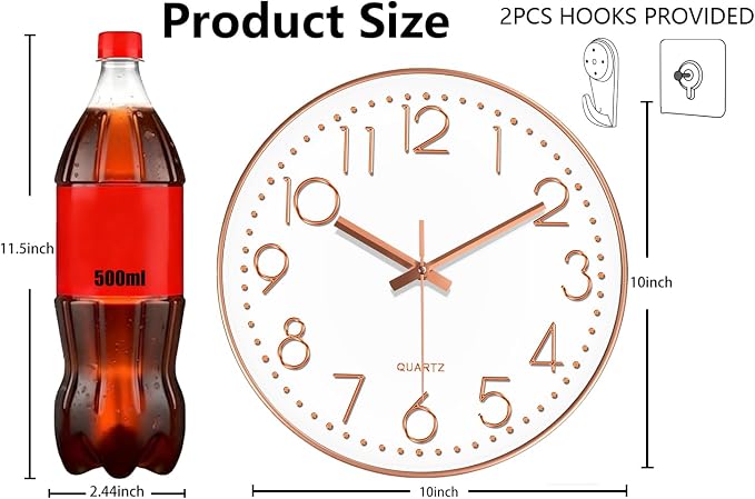 Wall Clock, Silent Wall Clocks Battery Operated 10 Inch- Modern Non Ticking - Image 3