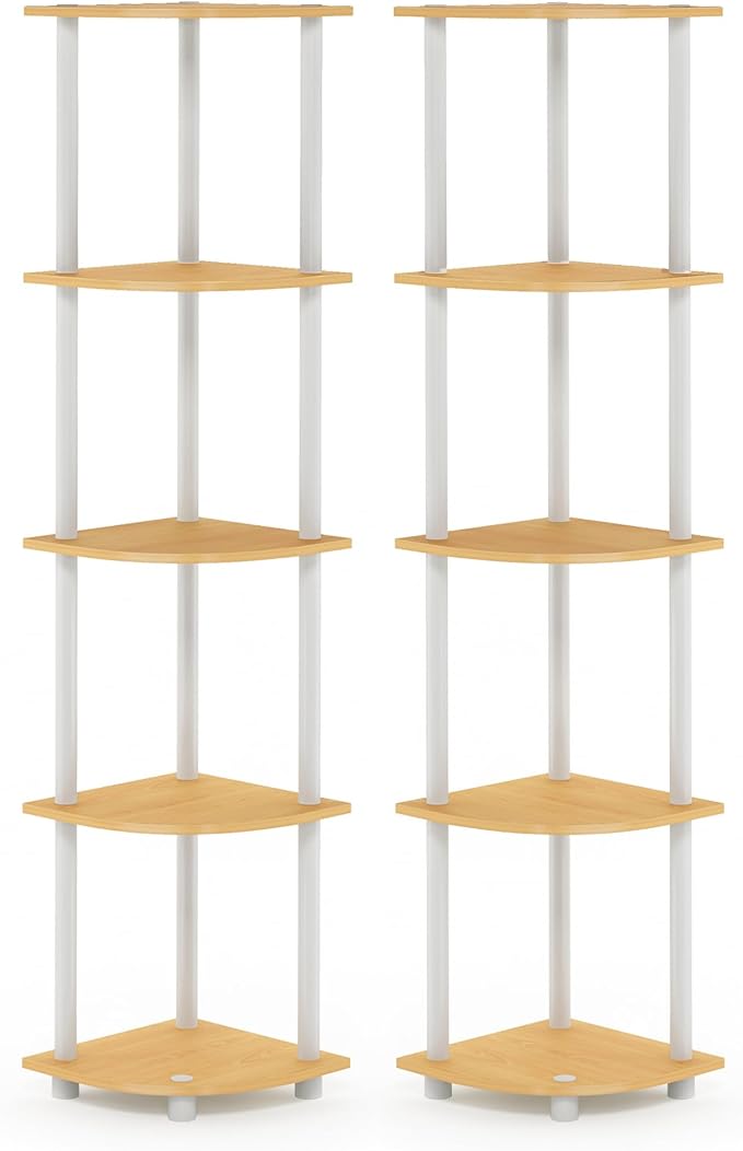 Furinno Turn-N-Tube Corner Shelf Set of 2, 5-Tier Corner Bookshelf, Open - Image 7