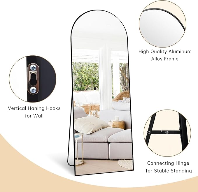 Dewfig Arched Full Length Mirror, Full Body Mirrors - Image 6