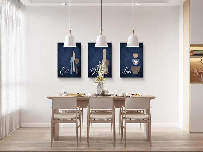 GUBIYU Premium Navy Blue Wall Art Set of 3, Large Dining Room Kitchen Signs - Image 3