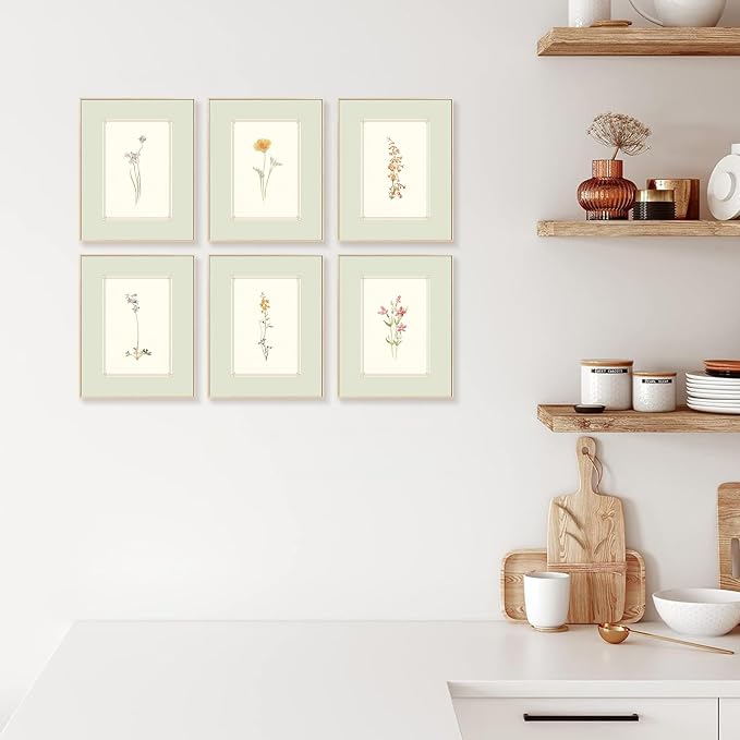 KBKBART Mint Green Floral Wall Art Set of 6 Unframed, Minimalist Abstract - Image 7
