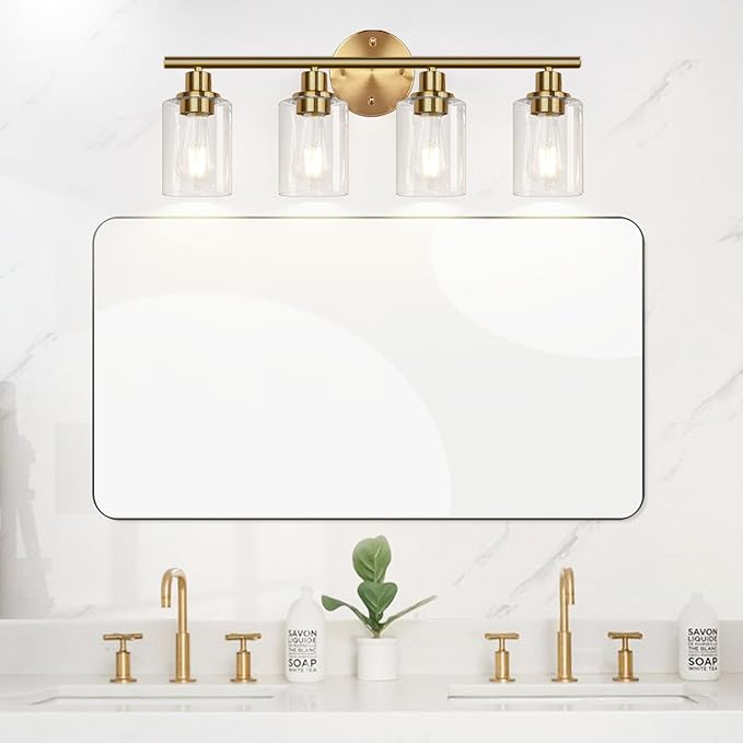 4-Light Bathroom Light Fixtures, Brushed Gold Modern Vanity Lights Over Mirror - Image 5